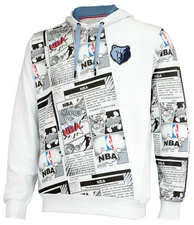 FISLL NBA Men's Memphis Grizzlies Comic Book Newspaper Print Hoodie, White