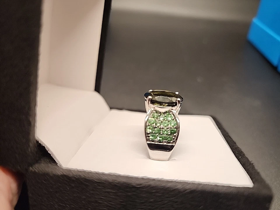 Green Moldavite Rhodium Over Sterling Silver Ring 3.80ctw Size 9 NEW JTV - Image 4 of 4