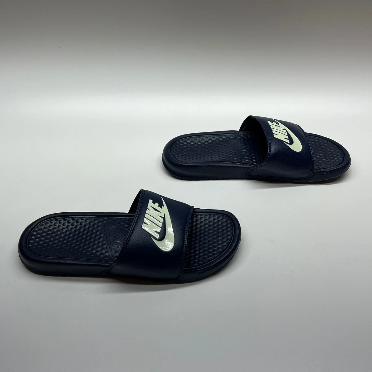 Nike Benassi JDI 343880 403 Midnight Navy White Slides Sandals Shoes Mens 7