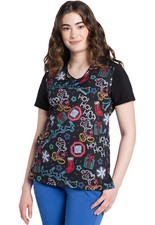 Mickey Mouse Cherokee Scrubs Tooniforms Disney Christmas V Neck Top TF639 MKWX