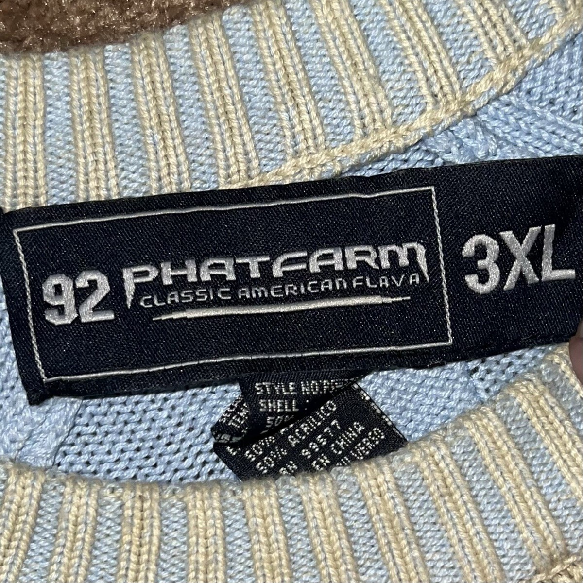 90s y2k PHAT FARM ニットセーター ノースカロライナブルー 刺繍 Y2K 90s Phat Farm Sweater Mens XXL XXXL Blue Knit Pullover