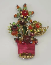 LIZTECH  JEWELRY 2008 JUDY'S JEWEL VASE WITH FLOWERS 3" BROOCH PIN VERY RARE