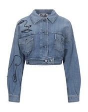 Moschino Womens Denim Jean Face Embroidered Crop Cropped Jacket Coat 6 38 New