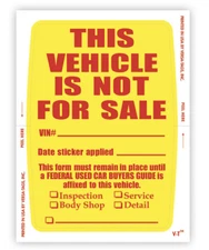 Car Dealer Versa Tag "This Vehicle Not For Sale" Stickers, 250 per pack