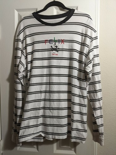 Cat Striped Collar Tee Shirt Mens Size 
