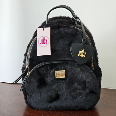 Juicy By Juicy Couture Faux Fur Luxadelic Black Adjustable Straps