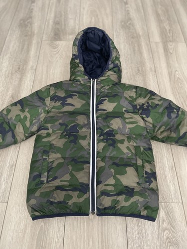 Hanna Andersson Down Puffer Reversible Camo/Blue Jacket Size 130/7