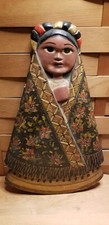 Vintage Folk Art Wood Carved Woman Wall Hanging Hand Painted Signed