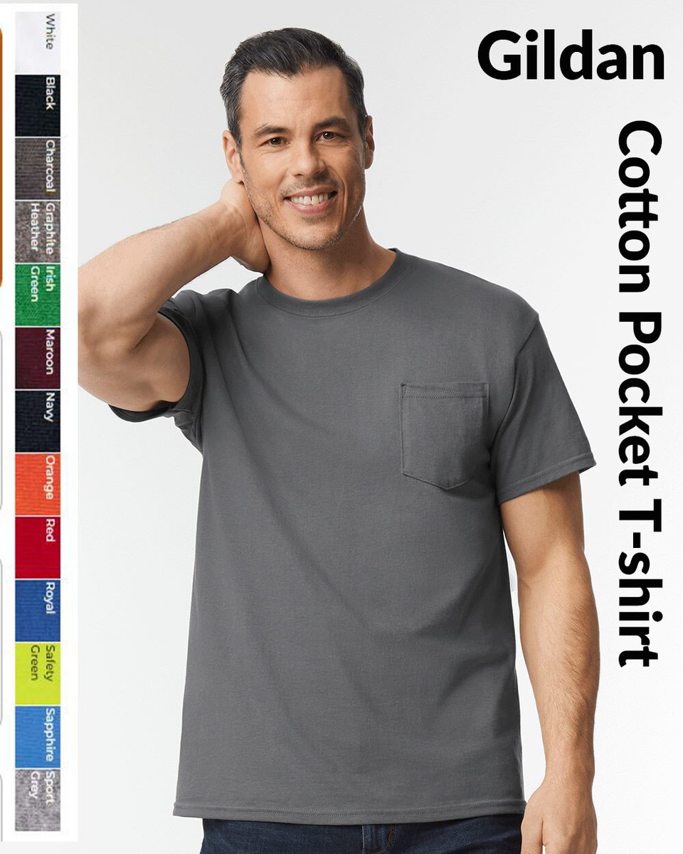 Gildan 5300 Men's Heavy Cotton Pocket T-Shirt Plain Blank Casual