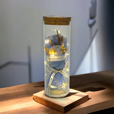 Ice Blue Rose in Glass Dome LED Forever Flower Lamp Enchanted Holiday Day Gift