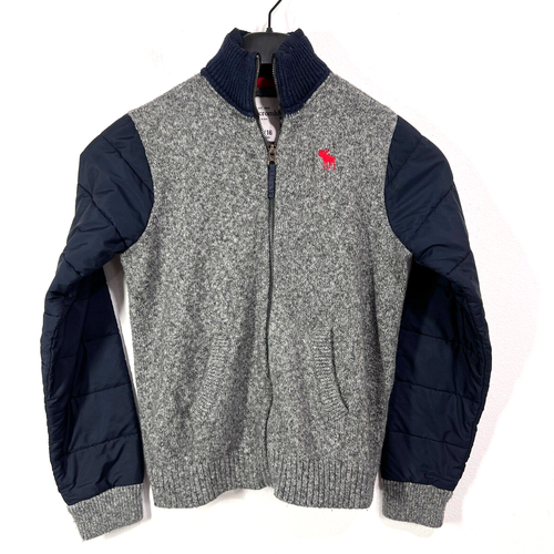 Abercrombie Kids Full Zip Strick Pullover Jacke grau dunkelblau Jugend 15/16 Reißverschluss