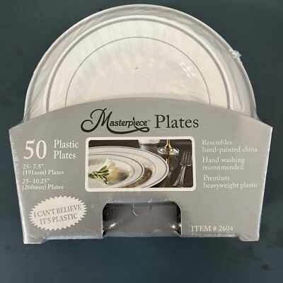 (50 PLATES) MASTERPIECE WHITE PLASTIC NEW FOR PARTY