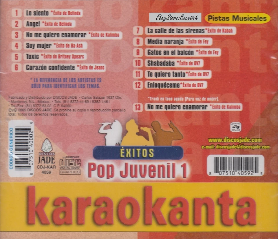 Belinda,Kalimba,Jeans,Fey,DV7,Pop Juvenil 1 Karaoke Nuevo New Sealed Foto 2 de 2