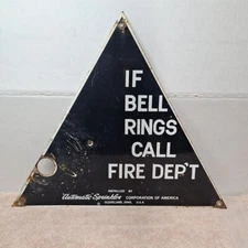 Vintage Automatic Sprinkler "If BELL RINGS CALL FIRE DEPT" Porcelain Sign