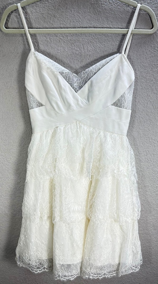 BCBG Maxazria Josanna White Lace Mini Dress Tiered Open Back Party Sz XS NWT
