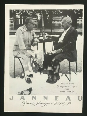 1988 JANNEAU GRAND ARMAGNAC Vintage PRINT AD Black & White Art Deco Friendship