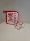 Vintage Pyrex Glass Measuring Cup Red Lettering 1 Cup/250 ml  + Pot Holder