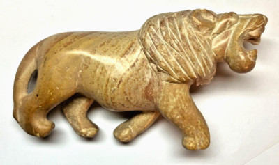 Vintage African Lion King of the Jungle Polished Stone Beige Marble 6.5 in Rare!