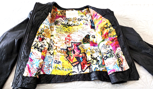 Women's Jacket, Rachel Roy,Cropped Crinkled Leather w/Puff Sleeve, Black, Large - Picture 11 of 14