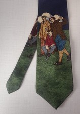 Vintage Hatfield House Silk Tie Golf Scene USA Made Novelty Necktie Mens 56x4