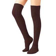 Women's Cable Knit Thigh High Boot Socks Extra Long Winter One Size Coffee