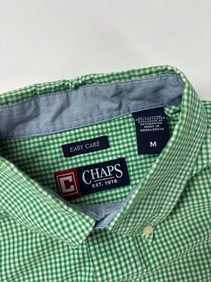 Chaps Green Checkered Plaid Cropped Button Up Shirt Medium - Image 4 of 4