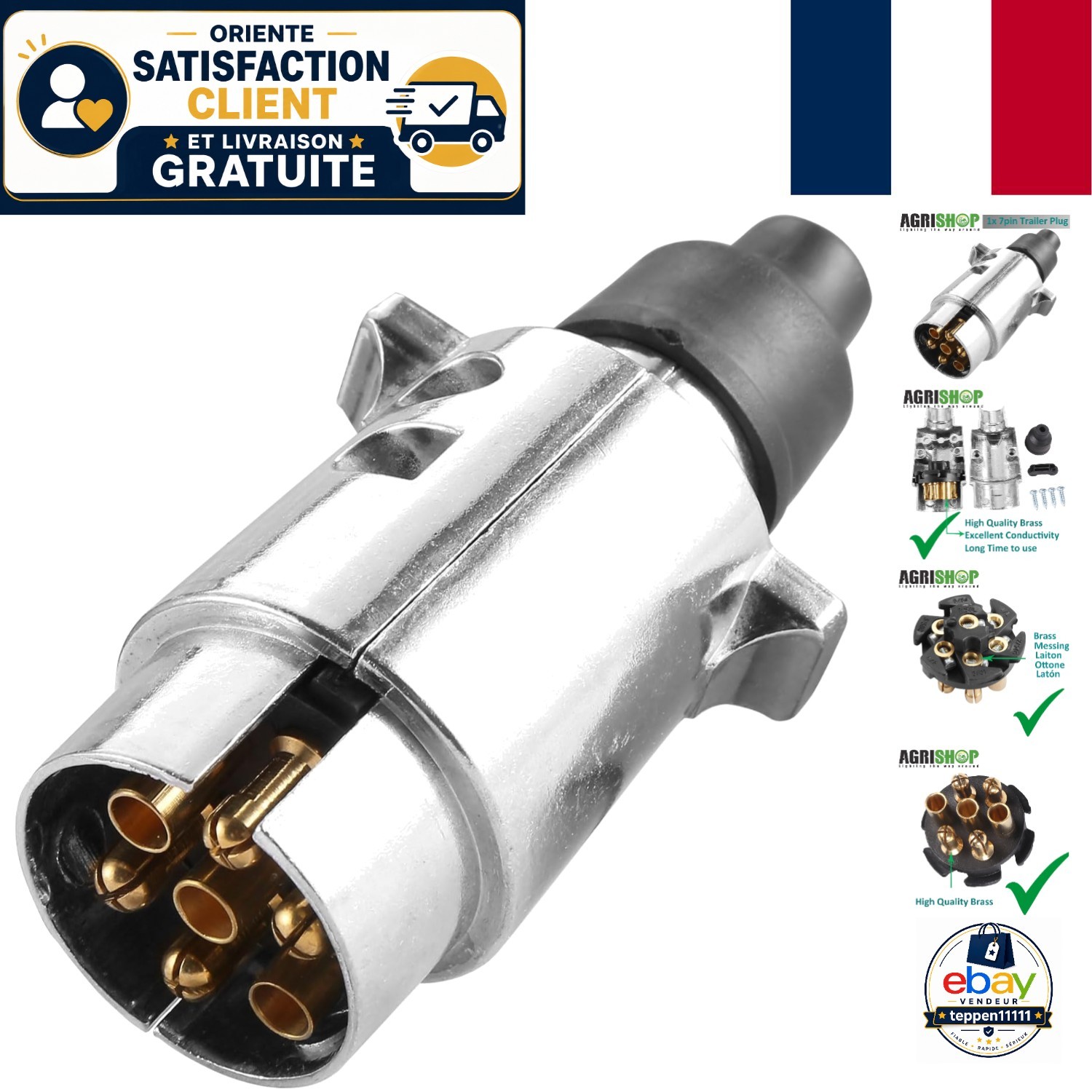 Prise 7 Pôles 12V pour Remorque Agrishop en Métal Robuste