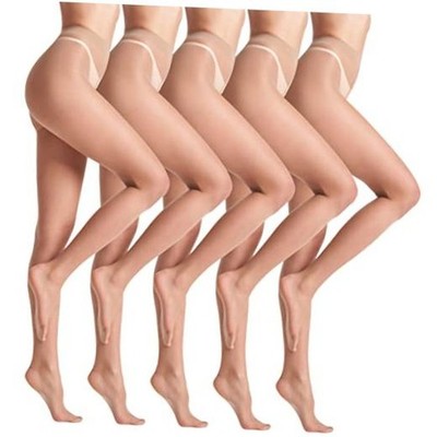 5 Pairs 10D Women's Sheer Tights Ultra Sheer Pantyhose with Small Nude-natural