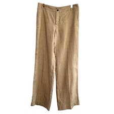 Weekend Max Mara Wide Leg Linen Pant Women 12 Tan Trousers Quiet Luxury Office