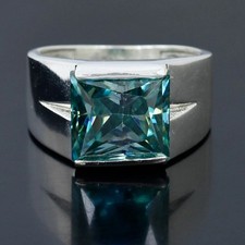 RARE 6.50Ct Princess Cut Blue Treated Diamond Solitaire Men's Ring In 925 Silver