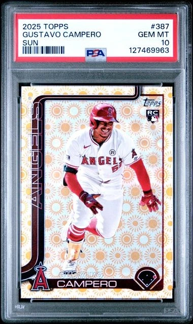 2025 Topps Series 2 Gustavo Campero RC #387 Sun Parallel LA Angels PSA 10 POP 1