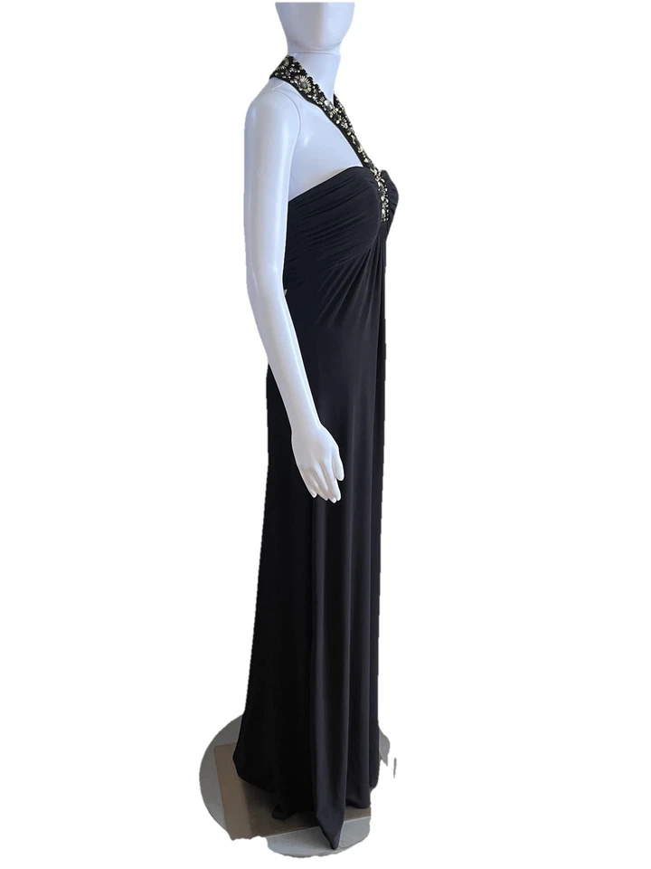 Vestido Largo Laundry Shelly Segal Talla 8 Negro Cuentas Columna Tirantes Escote Foto 4 de 4