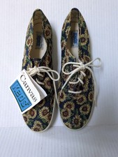 Vintage Keds Sunflower Canvas Sneaker 1993 NWT Size 9 Writing On Bottom Of Soles