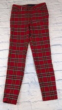 Tommy Hilfiger Women  s Red Tartan Plaid Stretch Pants Size 2 Ankle Skinny Fit