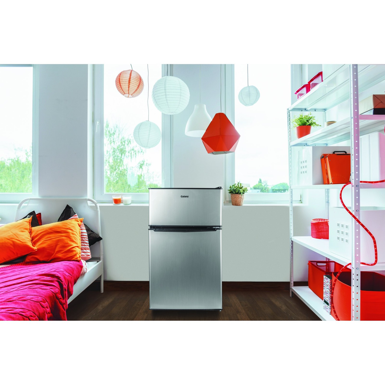 Galanz GLR31TS1E02 3.1 Cu ft Two Door Mini Fridge with Freezer, Stainless, Estar