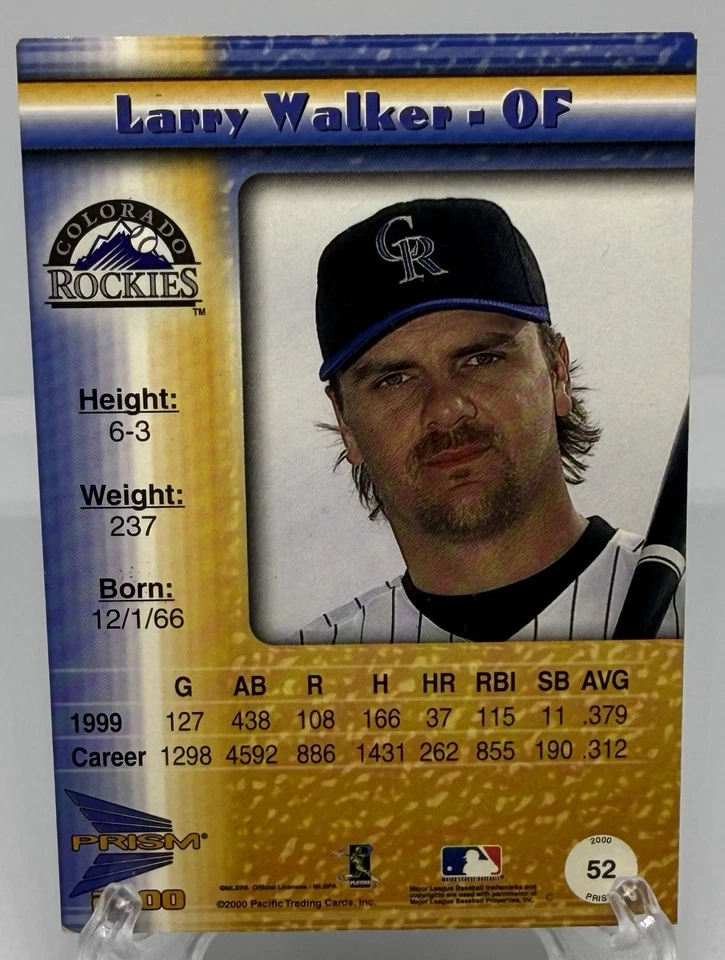 2000 Pacific Prism Larry Walker #52 Refractor Colorado Rockies HOF - Image 2 of 2