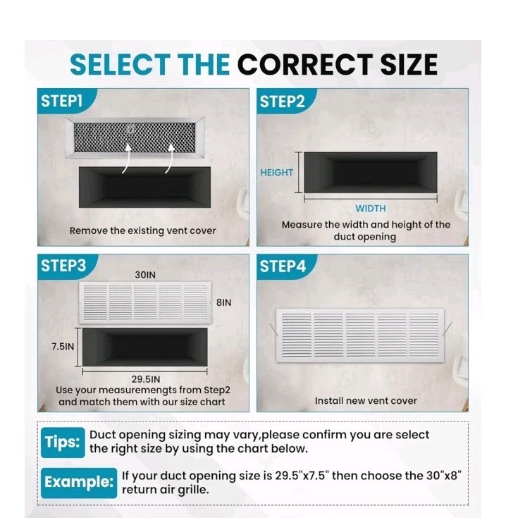 Fits 30x8 Duct Opening | Steel Return Air Grille by Handua | Vent Cover Grill f
