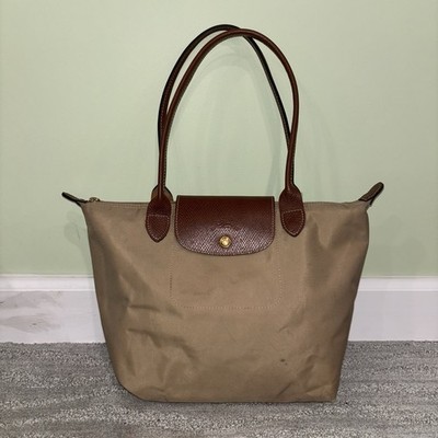 Longchamp Le Pliage Tan Nylon And Leather Tote Bag Medium