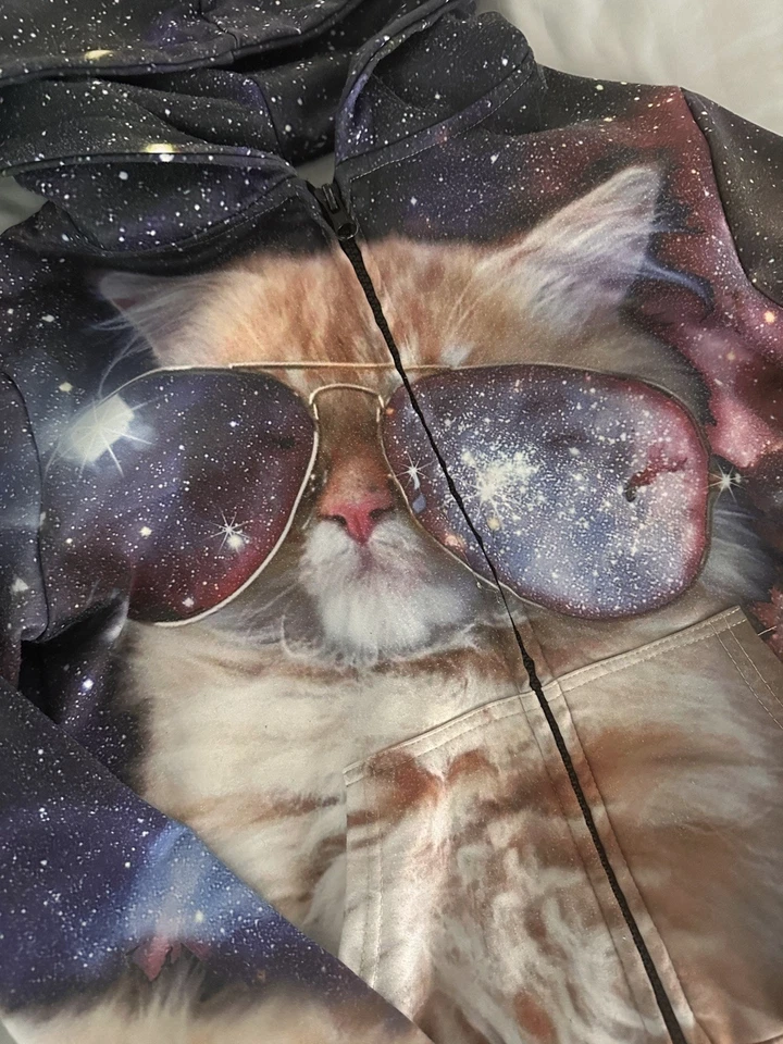 Sudadera con capucha con estampado gráfico para niños Space Galaxy Kitten Cat Glasses Foto 4 de 4