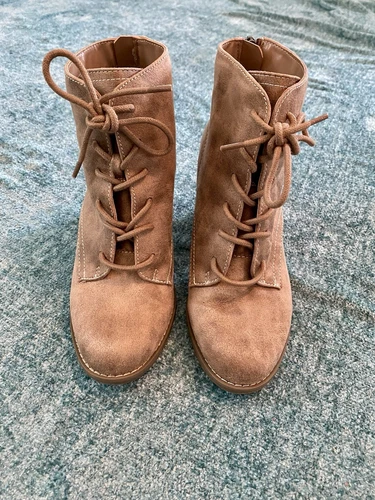 ANA Fawn Tan/Brown “Dimas” Women’s Ankle Booties SIZE 6.5 Lace Up W/zipper