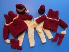 Vtg Barbie-Clone & Ken-Clone Handmade Knit Matching Burgundy/White Winter Sets
