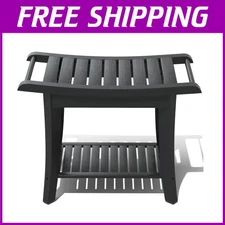 Waterproof Bamboo Shower Bench with Storage Shelf - Elegant & Eco-Friendly