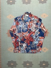Vintage 70s long sleeve button shirt sears kings road disco picture print medium
