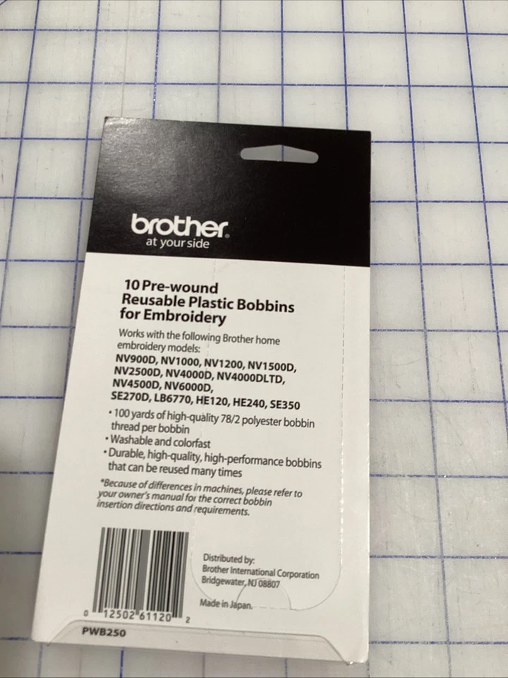 Brother 10 Pre-Wound Reusable Plastic Bobbins-White Embroidery Thread (Size 9.4) - Image 2 of 2