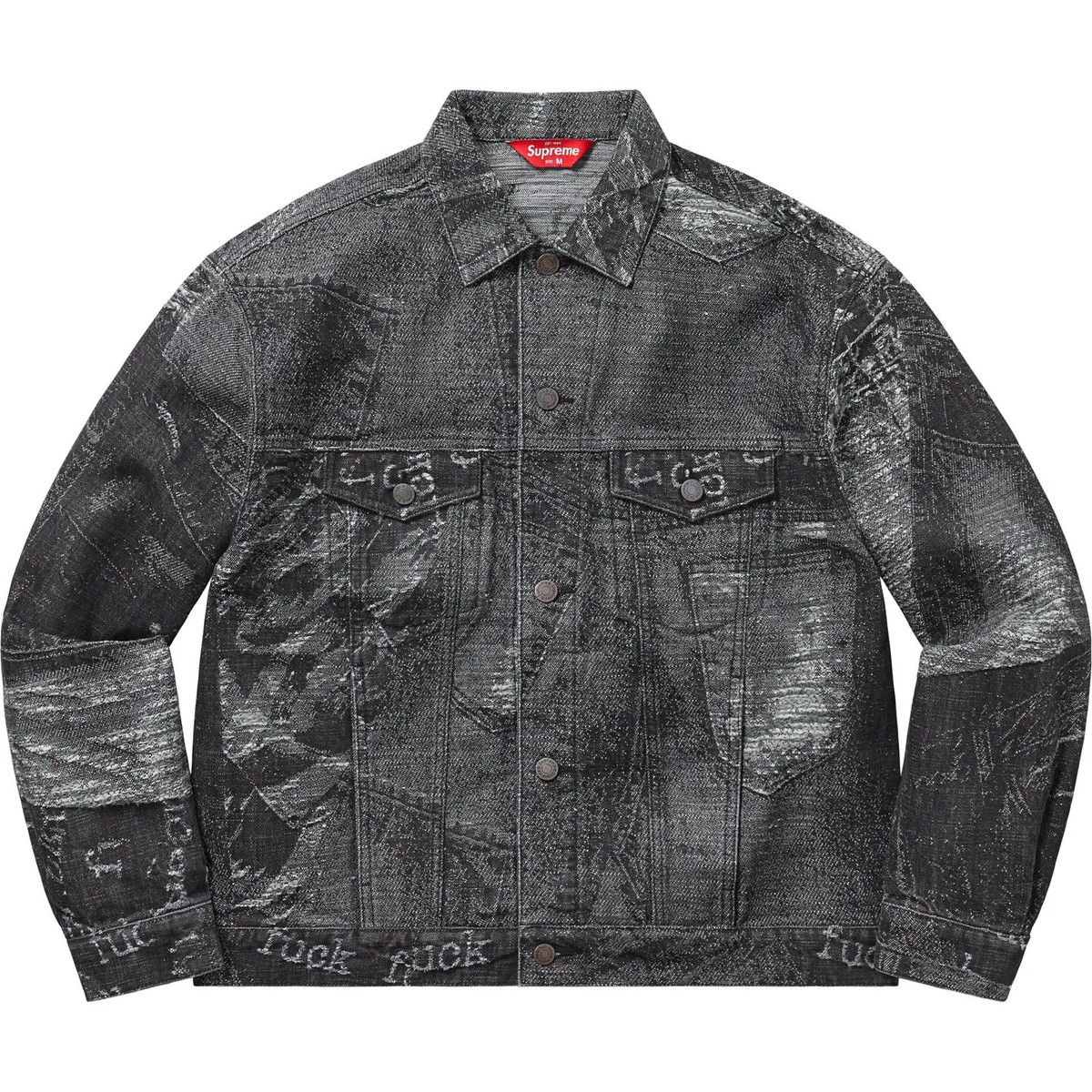 Supreme Archive Denim Jacquard Trucker Jacket Black Blue 2colors