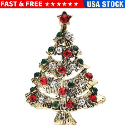 Vintage Luxury Shiny Rhinestone Vibrant Christmas Tree Brooch Badge Pin Gift