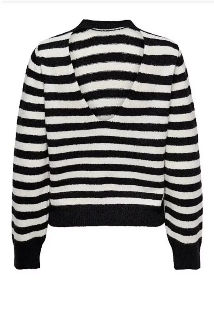High neck black shop and white striped top
