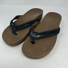 Vionic Flip Flops Thong Sandals Women's Size 11 Navy Blue Brown Platform