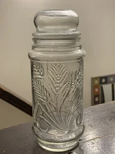 Vintage 1982 Mr. Peanut Clear Wheat Glass Canister Planters Jar With Lid
