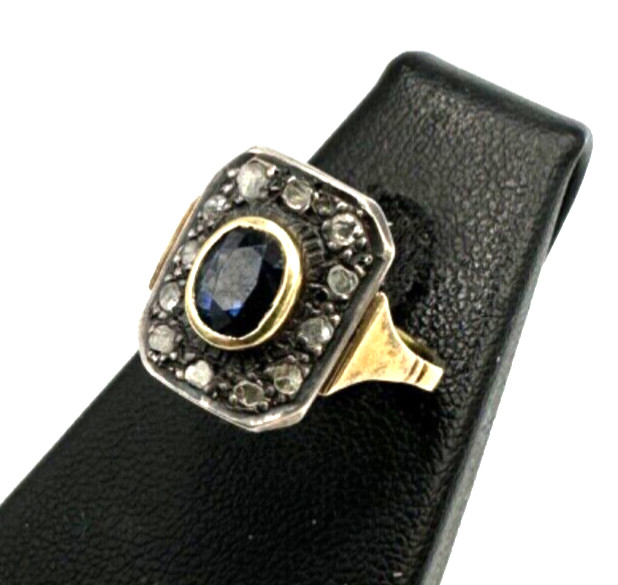 Antique Style Ring Solid 18K Gold And Silver With… - image 8